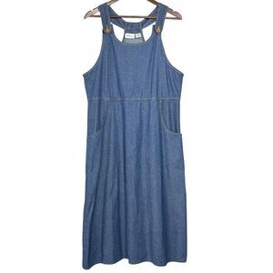 Vintage Vermont Country Store‎ Jumper Dress M Modest Jean Overall Chambray Denim